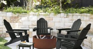 LUE BONA Black Folding Adirondack Chair Weather Resistant Plastic .