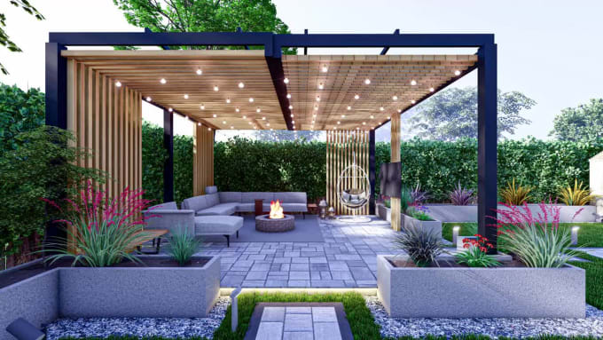 Do backyard landscape design, garden, pool, patio, fireplace, deck .