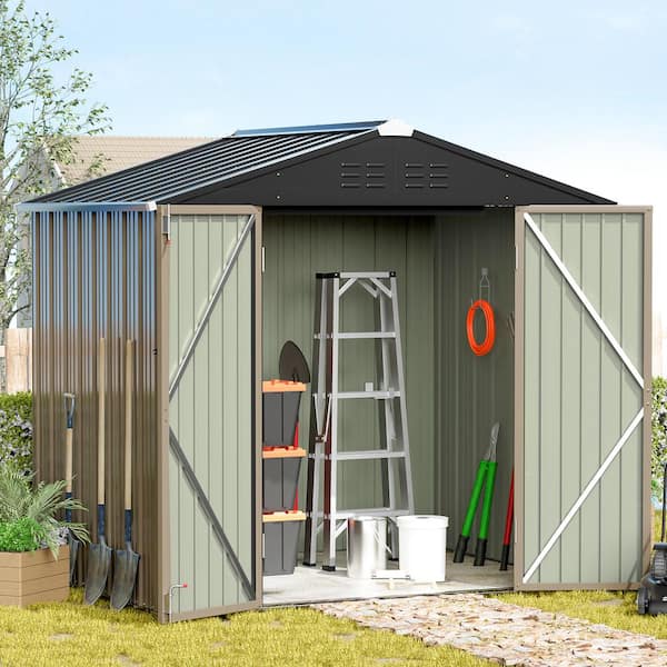 Patiowell 8 ft. W x 6 ft. D Outdoor Storage Brown Metal Shed with .