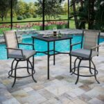 PHI VILLA 3-Piece Metal Bar Height Outdoor Bistro Set with Square .