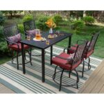 PHI VILLA 5-Piece Metal Outdoor Bar Height Dining Set with Red .