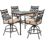 Hanover Montclair 5-Piece Steel Outdoor Bar Height Dining Set with .
