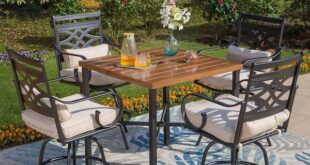 PHI VILLA 5-Piece Metal Patio Bar Height Outdoor Dining Set with .