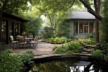 Beautiful backyard exterior garden. Generate