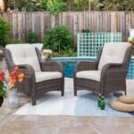 Gardenbee Ergonomic Arm 2-Piece Patio Wicker Outdoor Lounge Chair .