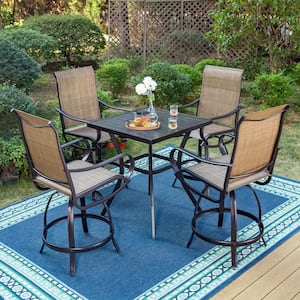 PHI VILLA Black 5-Piece Metal Square Outdoor Bistro Patio Bar Set .