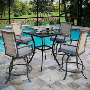 PHI VILLA 5-Piece Metal Square Outdoor Bistro Patio Bar Set with .