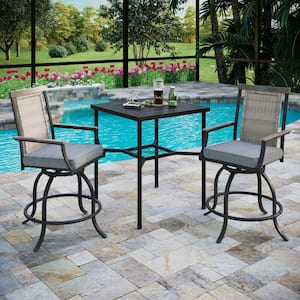 PHI VILLA 5-Piece Metal Square Outdoor Bistro Patio Bar Set with .