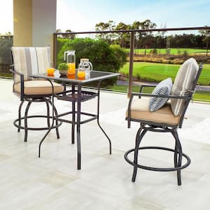 Patio Festival 3-Piece Metal Outdoor Bistro Set with Beige .