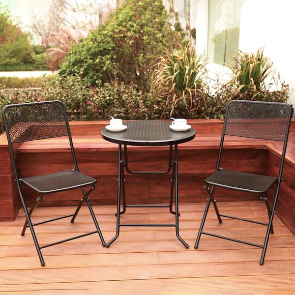 3-Piece Metal Folding Outdoor Patio Bistro Set with Folding Patio .