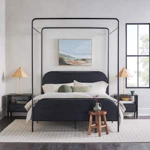 Welwick Designs Industrial Black Metal Frame Queen Canopy Bed with .