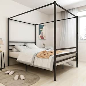 GODEER 83 in. W Black Metal Canopy Bed Frame, Platform Bed Frame .