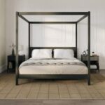 Welwick Designs Minimalist Black Wood Frame King Plank Canopy Bed .