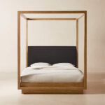 Clauson Black Upholstered and Wood Canopy Bed | C