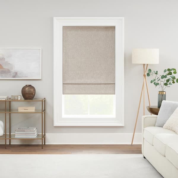 Eclipse Drewton Linen Cordless 100% Blackout Motorized Roman Shade .