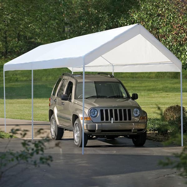 ANGELES HOME 10 ft.x 20 ft.White Steel Frame Portable Car Canopy .