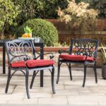 Glitzhome Set of 2 Cast Aluminium Outdoor Dining Chairs with Wine .