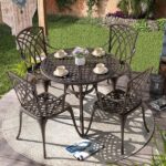 Nuu Garden 5-Piece Cast Aluminum Patio Dining Set with Umbrella .