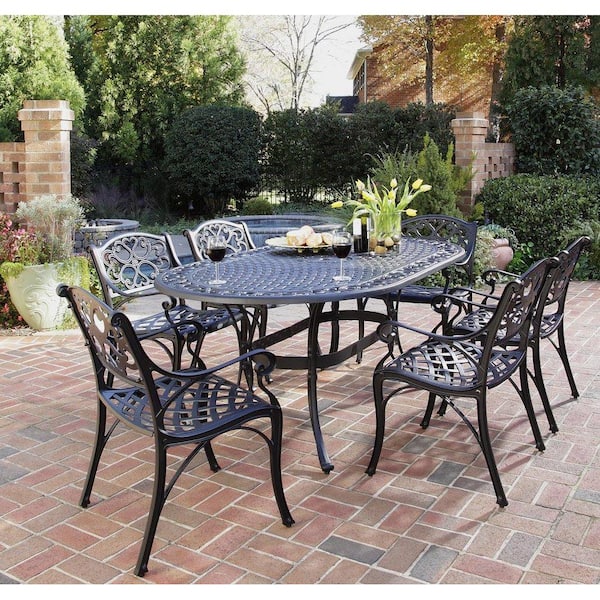 HOMESTYLES Sanibel Black 7-Piece Cast Aluminum Outdoor Dining Set .