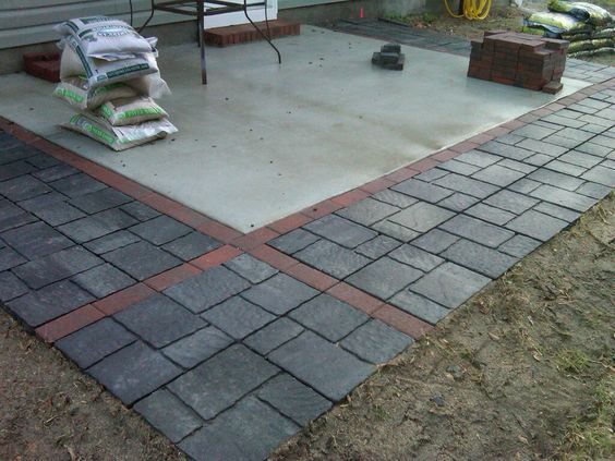 Concrete patio expanded with pavers/flagstones. http://slickdeals .