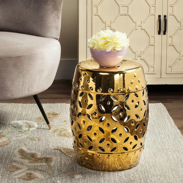 SAFAVIEH Lattice Coin Gold Ceramic Garden Stool ACS4510D - The .