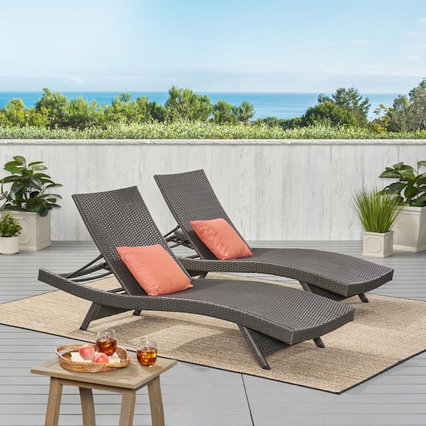 Noble House Salem gray 2-Piece Faux Rattan Outdoor Chaise Lounge .