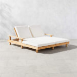 Pinet Teak Outdoor Double Chaise Lounge with Textured Ivory .