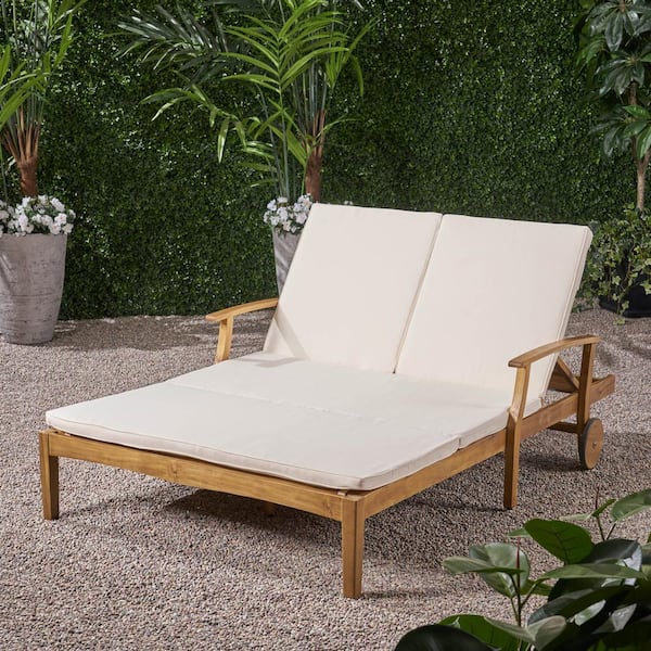 Noble House Perla Teak Brown 1-Piece Wood Outdoor Double Chaise .