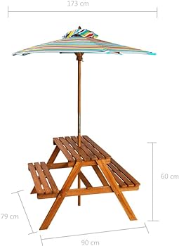 vidaXL Acacia Solid Wood Children's Picnic Table with Parasol .