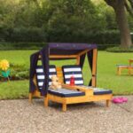 Double Chaise Lounge with Cup Holders - Honey & Navy - Children's .