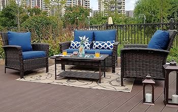 Amazon.com: PHI VILLA Outdoor Rattan Patio Furniture Set Clearance .