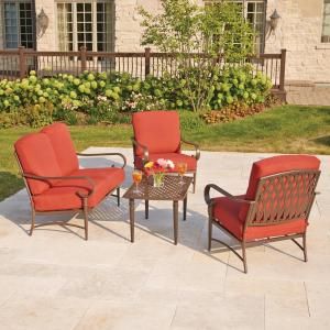 Hampton Bay Oak Cliff 4-Piece Metal Outdoor Deep Seating Set with .