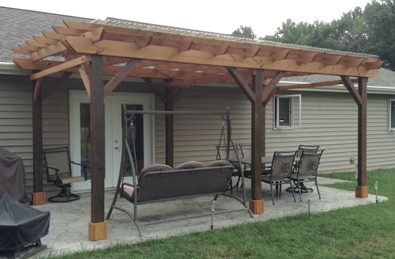 Covered Pergola Plans 12'x18' Build DIY Outside Patio Wood Design .