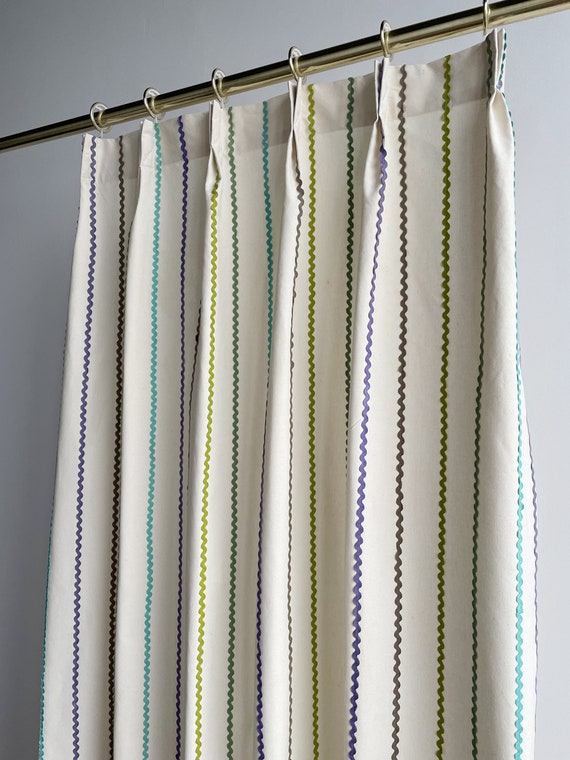 Rainbow Vertical Line Cotton Blend Curtain Panels, Beautiful .