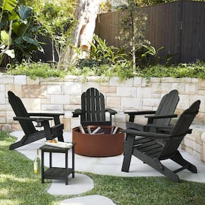 LUE BONA Black Folding Adirondack Chair Weather Resistant Plastic .