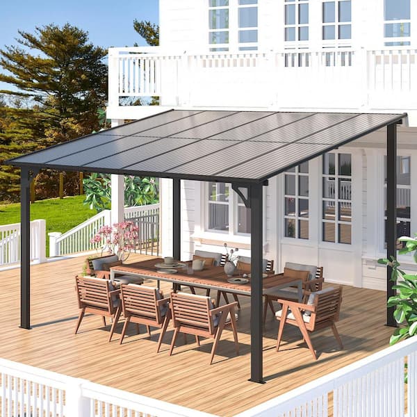 AECOJOY 10 ft. x 12 ft. Dark Gray Aluminum Patio Cover 16303BK .