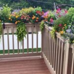 beige deck rail planters with hooks on corner of railing | Deck .