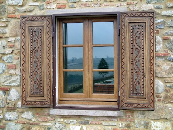 Hand-carved Rustic Wood Shutters Indoor or Outdoor Exterior .