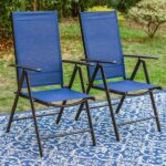 PHI VILLA Blue Metal Outdoor Patio Dining Chairs Folding Reclining .