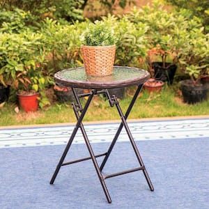 PHI VILLA Black Round Metal Patio Outdoor Bistro Table Foldable .