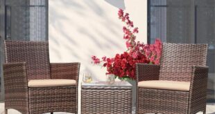 Tozey Brown 3-Pieces Patio Furniture PE Rattan Outdoor .