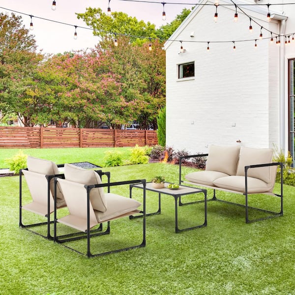 EROMMY 4-Piece Metal Outdoor Patio Conversation Patio Furniture .