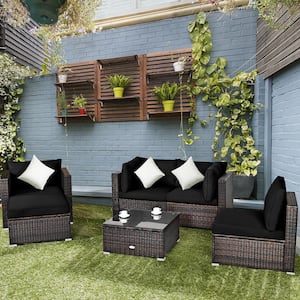 Costway Patio Rattan Furniture Set Cushion Sofa Coffee Table with .