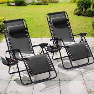 JOYESERY Black Zero Gravity Folding Chair Patio Recliner with .