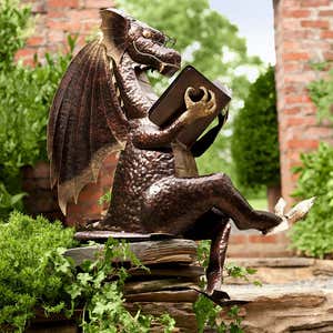 Metal Reading Dragon Sculpture | Wind and Weath