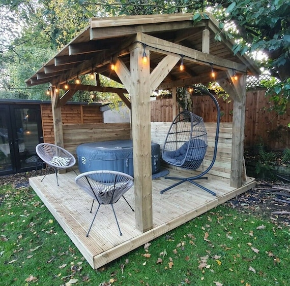 Rustic Wooden Gazebo 3.6 X 2.4m Hot Tub Canopy, Permanent Timber .