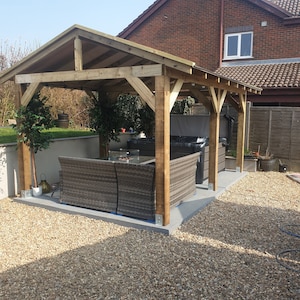 Wooden Gazebo 4.8m X 3m Hot Tub Canopy, Permanent Timber Garden .