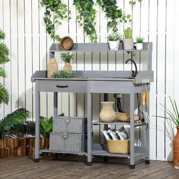 Outsunny Potting Bench Table Includes Removable Outdoor Sink .