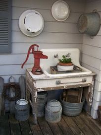 A charming potting bench | Upcycled Garden Style | Garden sink .