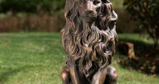 Glitzhome 20.75 in. H MGO Guardian Sitting Lion Garden Statue .